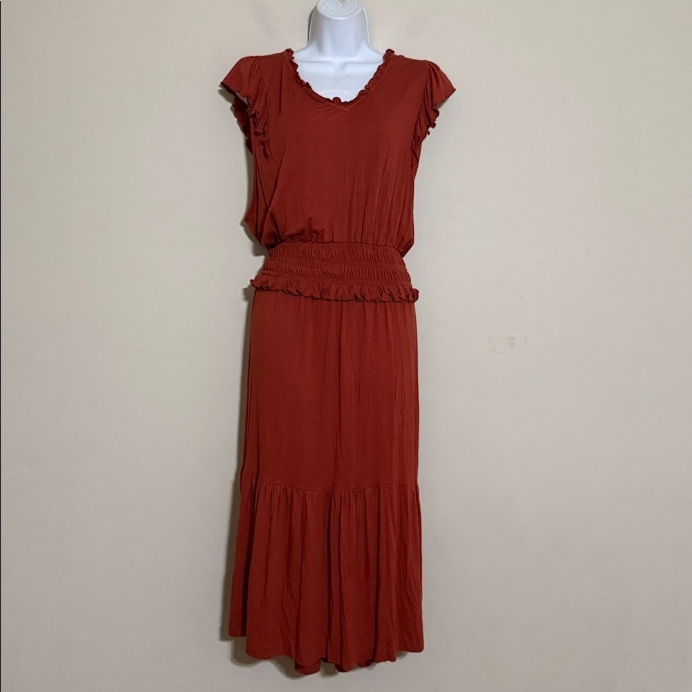 Kate and Mallory Elegant Rust midi Dress women 3X ruffle tiered soft stretchy